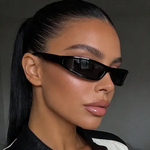 Vintage Sunglasses Women 2026 Luxury Punk Shield Wrap Sun Glasses with Classic Black Frame UV Protection for Everyday Wear