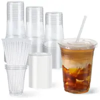 Disposable 16oz PET Plastic Cups with Lids and Straws (50/100 Set) - Easy to Use and Clean, Ready to Serve for Iced Coffee, Party Supplies