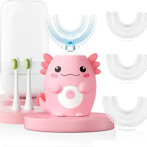 Kids Electric U Shaped Toothbrush - Axolotl Kids Cartoon Sonic Automatic Toothbrush with 6 Brush Heads Full Mouth 6 Cleaning Modes - Age2-15 tiktokshopbacktoschool