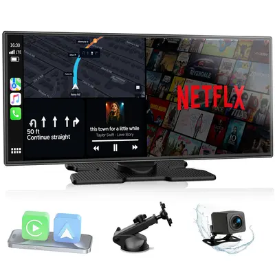 LAMTTO 10.25-Inch Wireless CarPlay Screen — Supports TikTok, Netflix, and YouTube Apps, Split-Screen App Usage, Backup Camera Support, Navigation, and Voice Assistant. Compatible with iOS 10+ and Android 11+ sohochic