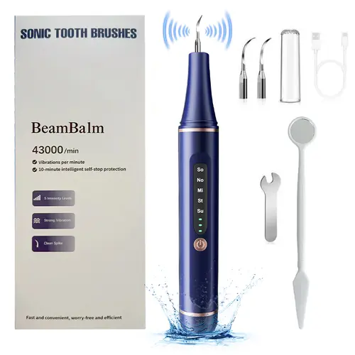 Electric Tooth Cleaner Tartar Remover with LED Light 5 Modes Rechargeable Kit 2 Replaceable Heads for Efficient Oral Hygiene,sohochic