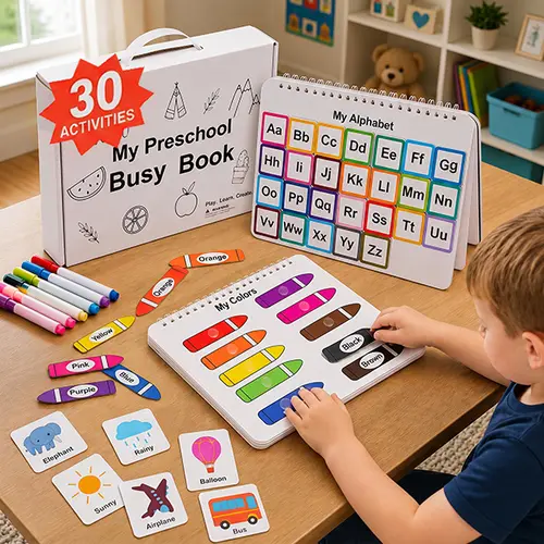 Mallify Montessori Busy Book 30 Activities for Kids, Interactive Learning Activities, Bilingual Toddler Markers, Travel-Friendly Busy Board,Back to School Gift for Preschool Kids, Teaching & Painting Supplies,  #sohochic