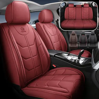 Waterproof Leather Car Seat Covers - Red Full Set Durable Comfortable Easy to Clean Versatile Use for Various Car Models, Car Seat Accessories, Car Stuff, Backseat Car Covers