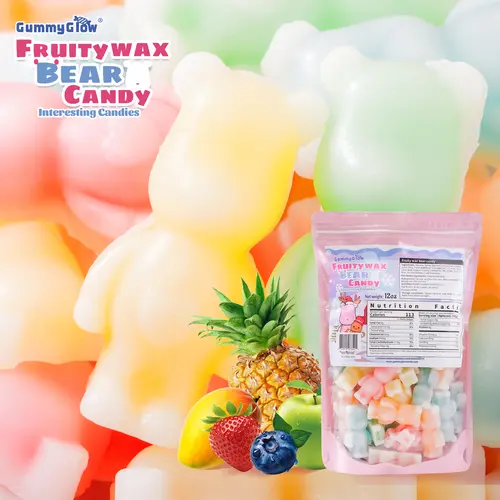 Brand New Upgrade!! Fruity Wax Bear Candy, GummyGlow 12oz Pack - 5 Flavors, Retro Party Hit, Trending Candy for Youth - Food, Sweet, Crunchy, Satisfying ASMR Snack, Colorful Viral Bonbon, Sour Variety #sohochic, Snacks