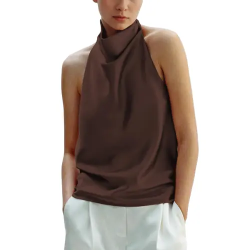 Hixiaohe Women's Backless Strapless Tank Top Sexy Fitted High-Neck Sleeveless Cropped Top Y2K Retro Elegant Satin Strapless Outing Tank Smooth Vintage Vibe Vibe