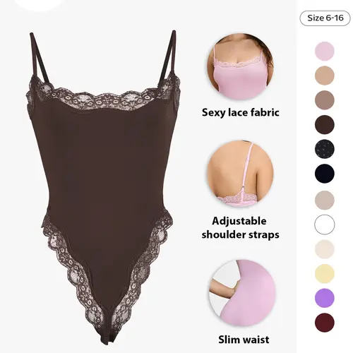 Women's Underwear Sexy Solid Color Spaghetti Strap Lace Trim Soft Bodysuit Shapewear Clothes