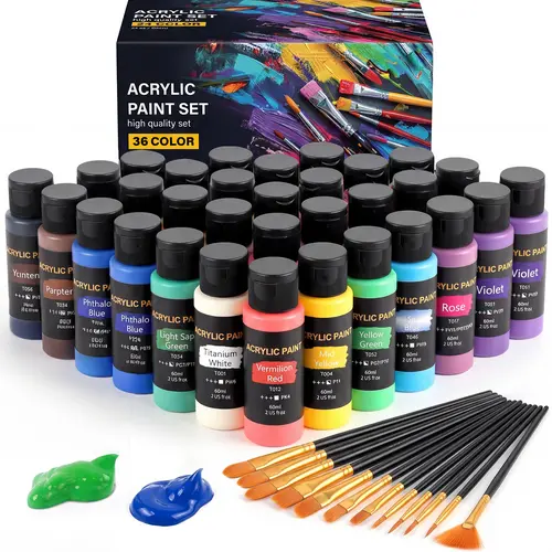 Acrylic Paint Set (2 oz/Bottles) with 12 Art Brushes, Premium Art Supplies for Canvas, Wood, Ceramic & Fabric, Rich Pigments for Beginners, Students & Professional Artists,  #sohochic