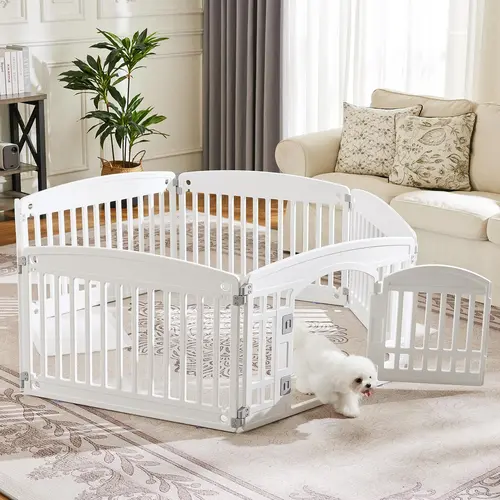 Sweetcrispy Plastic Pet Playpen Gate, Durable Puppy Exercise Playpens with Lockable Door, Non-Slip Bottom, Portable for Indoor & Outdoor Use, Playpen Gate Playpens, Portable Puppy Fence, Puppy-Proof Playpens