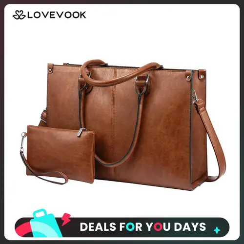 LOVEVOOK Laptop Bag for Women, 15.6-17.3 inch Vegan Leather Laptop Tote Bag Large Capacity Vintage Leather Work Bags for Women Computer Bag Office Briefcase Handbag. Durable. TikTokShopBackToSchool
