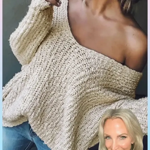 [Diane's Exclusive] Women's Basic Solid Drop-Shoulder V-Neck Sweater, Casual Long-Sleeve Jumper for Spring and Fall, Plain Knit Top for Daily Wear