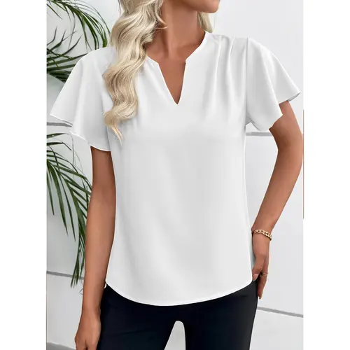 EVALESS Women's Chiffon Dressy T Shirts Tops V Neck Ruffle Short Sleeve Casual Work Lightweight Shirts Blouses 2026 Womenswear Springtok Summer Outfits  Deals For You Days summer outfits