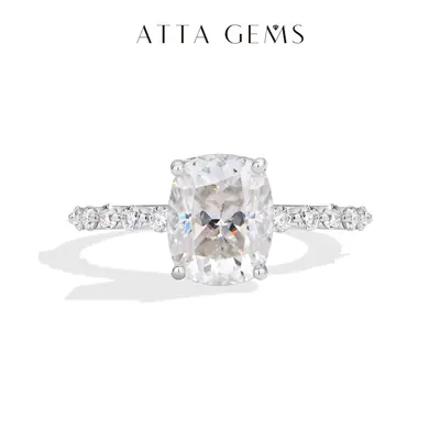 ATTAGEMS 4ct Cushion Cut D Color VVS1 Lab-Grown Moissanite Solitaire Engagement Ring, Elegant Women's Bridal Statement Ring for Weddings, Anniversaries (R342)