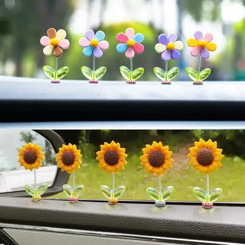 JOYTUTUS 5 Counts Cute Sunflower Shaking Head Car Dashboard Ornament Set - Interior Center Console Accessory, Ideal Gift for Father's Day, Graduation, Cute Car Accessories, Car Accessories Cute,toolupgrade