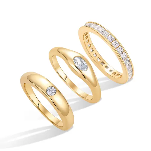 PAVOI 14K Gold Plated Stackable Rings for Women - Pack of Three Stackable Gold Rings with Cubic Zirconia - Multi-Bands Trendy Jewelry Set