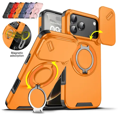 Military Grade Shockproof Rotatable Protective Cover for iPhone 12 Pro/13/14/15/16/17 Pro Max - Strapless Case with 360 Rotation Ring Kickstand Holder, Camera Protection, Device Protection