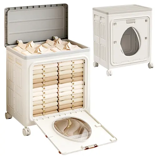 Large-Capacity Foldable Laundry Hamper with Lid, Silent Wheels - Rolling Laundry Hamper for Household Clothes, Blanket Storage, Kid Room Closet Organization, Floor Rolling & Fold-Up Mobility Plastic Basket