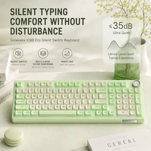 SOLAKAKA KI99 Pro Silent Wireless Mechanical Keyboard Quiet Switch Hot Swappable Silent Keyboard with RGB Backlit Gasket Structure Computer Gaming Keyboards Avocado Green