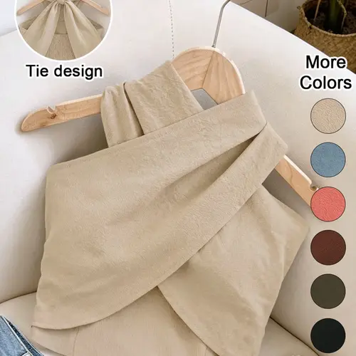 Women's Four-Season Plain Short Cross Back Tank Top, Boho Style Sleeveless Shirt, Party Dress for Vacation and Dates