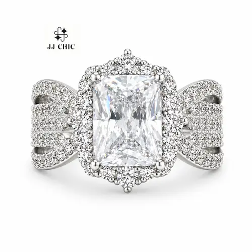 JJ CHIC 3CT Radiant Cut Halo Engagement Ring for Women, Elegant Bridal Statement Ring for Anniversary, Wedding or Gift