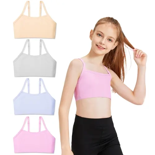 Sascina Girls' First Training Tween Bras 7-12, Crop Top Sports Cami Bras with Elasticity, Grow-with Straps, Adjustable Straps - No Pads, Double-Lined Chest, Machine Washable, Easy Care [209],sohochic