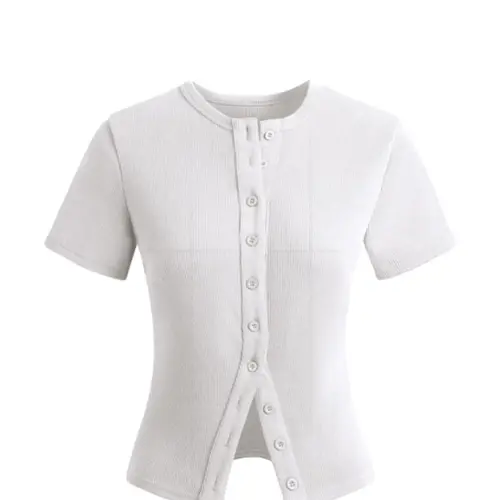 Women's Striped Short Sleeve Knit Ribbed Cardigan Top, Elegant Fitted Design, Perfect for Commuting, Dates, Casual Social Gatherings