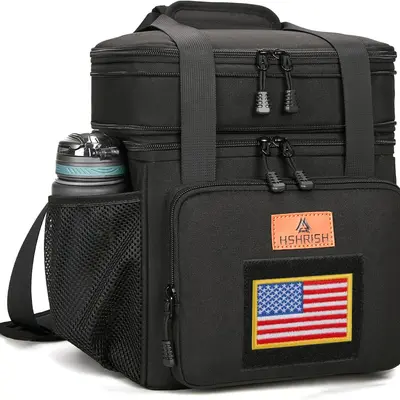 HSHRISH LB04 Adult Expandable Tactical Cooler Lunch Bag - Heavy-Duty Oxford Fabric, 16L High-Capacity, 20-Can Soft Insulated, Multi-Compartment, Shoulder Strap, Zipper, Velcro, Practical Solid, Hand Wash, for Work Outdoor Use