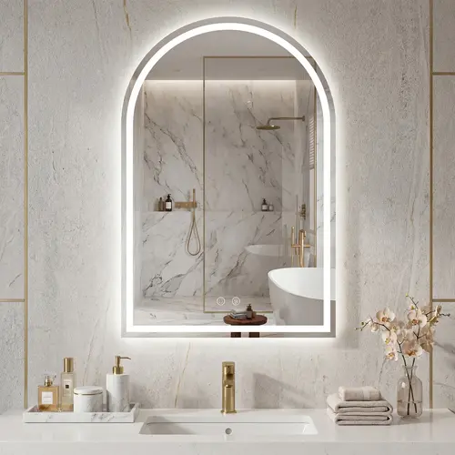 Sweetcrispy LED Mirror with Lights - Premium Aluminum Frame Vanity Fixture, Dimmable, 3 Color Temperatures, Auto Defog, Anti-Mist Modern Illuminated Mirror with LED Light Strips for Bathrooms