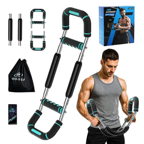 RENRUI Twister Arm Trainer - Adjustable Resistance (40-130 lbs) Strength Training Equipment, Forearm Strengthener for Chest Workouts, Portable Detachable Pectoralis & Spinalis Exercise Bar