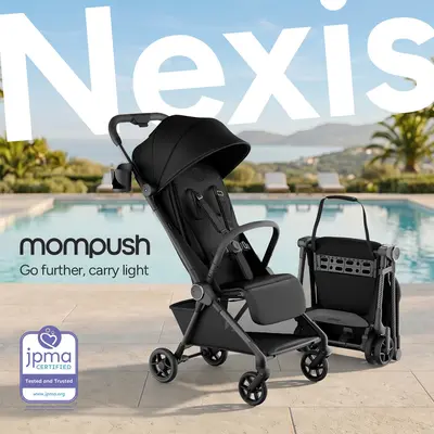 Mompush Nexis Carbon Travel Stroller, Ultra-Lightweight 13.8 lbs, Compact & Airplane Carry-On Approved, One-Second Auto-Fold, One-Hand Full Recline, from Birth to 50 lbs, JPMA Certified, Forest