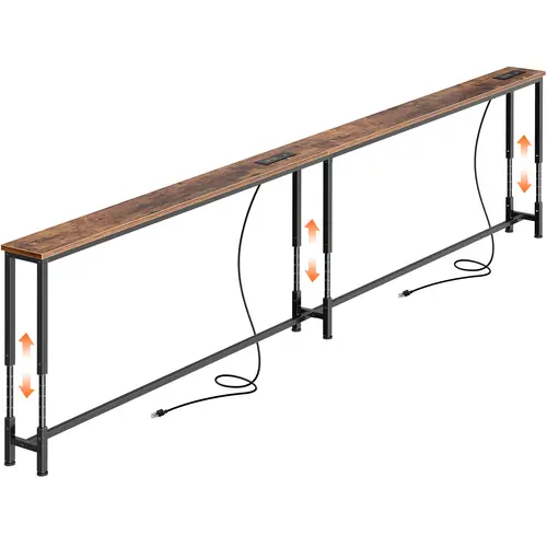 Huuger Slim Wooden Couch Table with Power & USB-C Ports, 102.4/110.2 in Long, 23.9-34.4 in Height Adjustable, Modern Home Decor Accent Furniture for Small Spaces Living Rooms