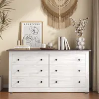 Sweetcrispy 59in Vintage Wood 6-Drawer Multi-Functional Dresser Cabinet, Decorative Home Storage Cabinet, Living Room Furniture for Clothing Organization