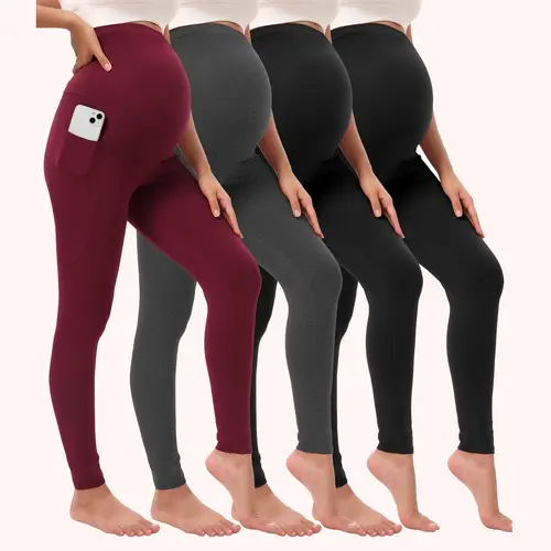 4 Pack Women's Maternity Leggings With Pockets Over The Belly High Waisted Yoga Pregnancy Leggings Smooth Feeling Workout Pregnancy Pants Activewear for Women in Assorted Colors summerwins