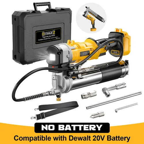 Cordless Grease Gun Compatible with DeWalt/Milwaukee Battery(NO BATTERY!), 12000PSI Dual Pistol&in-Line Grip, Works with Bulk & Cartridge Grease, with 39" Hose&4Couplers toolupgrade