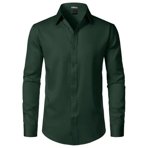 ZEROYAA Men's Fitted Modern Tailored Cut Dress Shirt - Plain Finish Long Sleeves Tops, Stretch Fabric, Wrinkle-Free, Button-Down for Formal Business, Wedding (US Sizes),sohochic