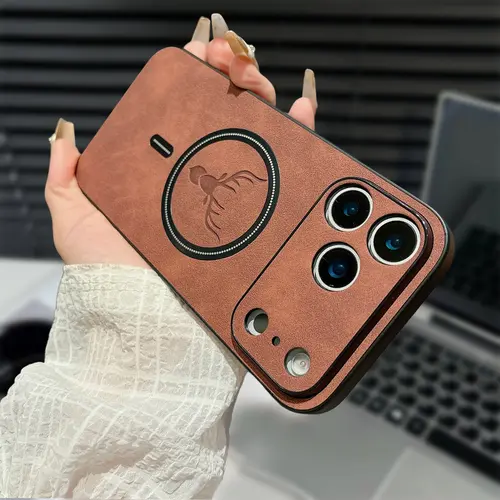 Magnetic Protective Phone Case for iPhone 18 Pro Max 17 Pro Max,16,15,14,13,12,11 - Magsafe-Compatible Wireless Casing, PU Leather Deer Pattern, Non-Slip Frame, Camera Protection, Soft TPU Military-Grade Drop Shockproof Phone Accessories