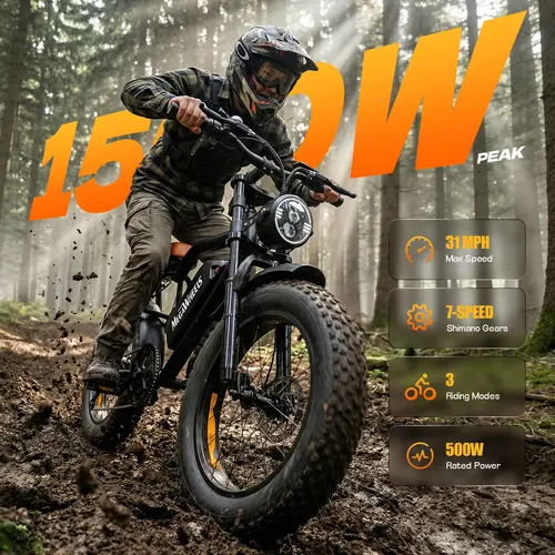【Cyber Wheels】1500W Peak Electric Bike for Adults Reaches 31 MPH 40-75 Miles Range 48V Battery 20" Fat Tires All Terrain E-Bike Ideal for Road Sand Mountain & Snow Mtb Ebikes dirt bikes e bikes summerwins,summerwins,father'sdaygifts,campingessentials,camp