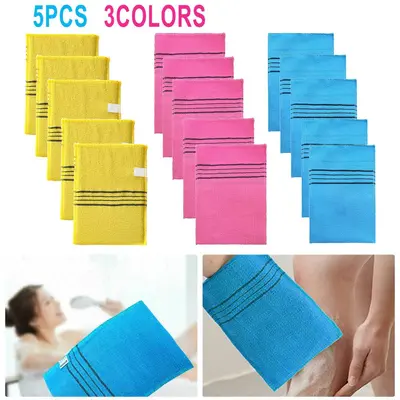 5Pcs Korean Coarse-Grain Exfoliating Shower Scrub Gloves - Adult Selfcare Body Scrubber, Portable Bathroom Accessory, Fashion Accessory Set, Portable Size,sohochic