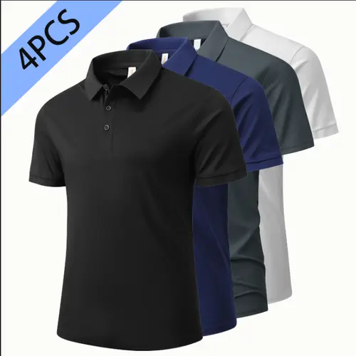 Menswear 4PCS 2026 New Polo Shirts, 8688 Short-Sleeve Plain Casual Wear Tops with 180g Fabric, Lightweight Fabric, Tops Pack, Smart Casual Style, Group Fit, Cellulose, Group Pack