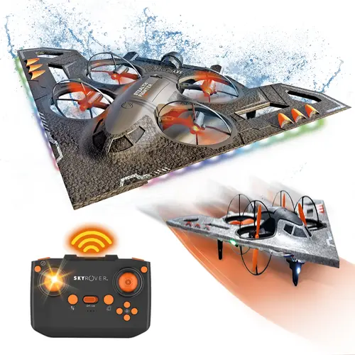 ALPHA GROUP 3-in-1 Unisex RC Jet Plane, Rechargeable 2.4 GHz Remote Control Air-Land-Water Fighter Toy for Beginners, Safe Foam Construction, LED Lights,sohochic