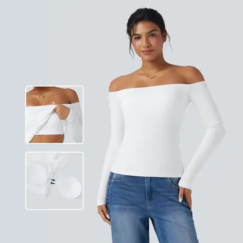【Creator’s Pick】Halara Ribbed Knit Off Shoulder Long Sleeve 2-in-1 Casual Top #BackToSchool