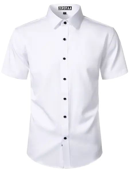 ZEROYAA Men's Short Sleeve Dress Shirt Casual Wrinkle Free Stretch Modern Slim Fit Button Down Shirts Formal Classic Fabric Top,back to school,back to school shopping,clothes for back to school,first day of school outfits,sohochic