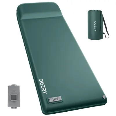 OGERY Self Inflating Sleeping Pad with Electric & Foot Pump, 3.15" Ultra-Thick Memory Foam Camping Pad, 4 Season Camping Mattress Pad with Built-in Pillow, Camping Essentials Gear for Tent Travel Car