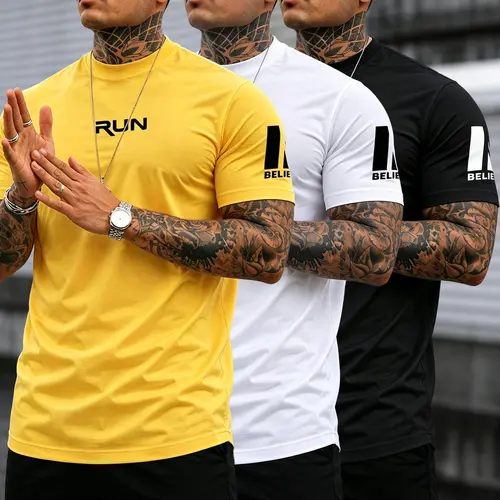 Men's Graphic T-Shirts - Slim-Fit Short-Sleeve Athletic Tops, Elastic Breathable Fabric, Multi-Color Options, Fitness Running Tops, Gym Workout Shirt for Daily Leisure & Sports,sohochic