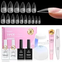 Beetles Tipex Lite Acrylic Nails Kit - 256 PCS in 16 Sizes (Square, Stiletto, Almond, Coffin), Pre-Etched Thick Full Cover Tips with Nail Glue, Base & Top Coat, Prep Kit, Mini UV Lamp for Women's DIY Manicure Art Gift