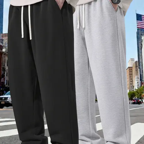 Men's Soft 2-Piece Streetwear Clothing Set - Solid Color, Loose Baggy Knitted Outfits with Adjustable Drawstring Waistband Drapey Pants, No Spandex Fabric