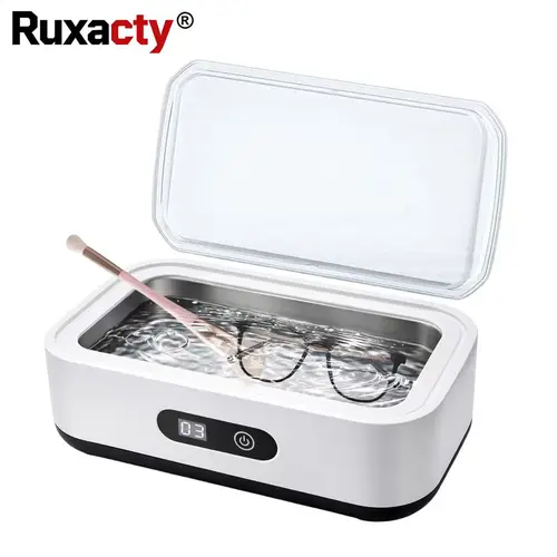 Ruxacty Compact Ultrasonic Cleaner Machine with Durable 304 Stainless Steel Tank - Low-Effort Cycles Fast Deep Clean Device for Home, Travel Use, Makeup Tools, Coins, Eyeglasses, Small Metal Parts