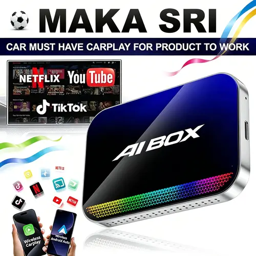 (MAKASRI AIBOX-AIR) 4-in-1 Wireless CarPlay & Android Auto Adapter Compatible with Netflix YouTube TikTok Screen Mirror Link & Play for OEM Wired CarPlay Cars