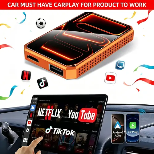 MAKASRI 4-in-1 Wireless CarPlay and Android Auto Adapter, compatible with Netflix/YouTube/TikTok/screen mirroring links, CarPlay AI Box, suitable for vehicles equipped with original wired CarPlay.