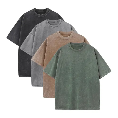 Men's Pure Cotton Casual Short-Sleeve T-Shirt - Summer Washed Retro Loose Round Neck Dropped Shoulder Tie-Dyed Streetwear, Neutral Couple Style Menswear Top, Fashionable Trend Piece