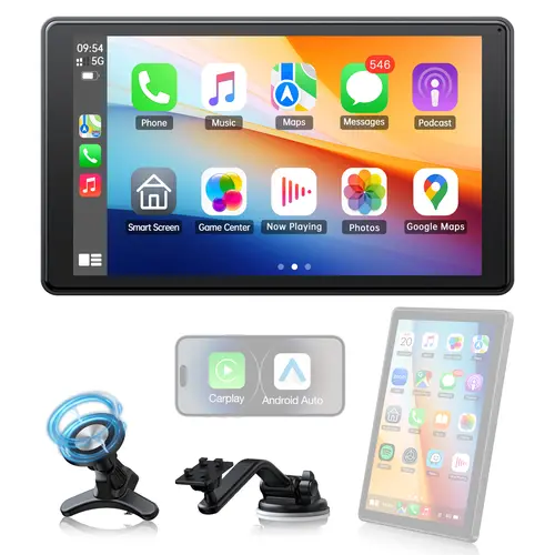 LAMTTO 2026 Upgraded 8" Portable Wireless CarPlay Adapter Screen for Older Cars, Touchscreen Video Player with Magnetic Mount, Mirror Link, Bluetooth, AUX, FM Transmitter, Wi-Fi, Video Playback, Android Car Player, toolupgrade